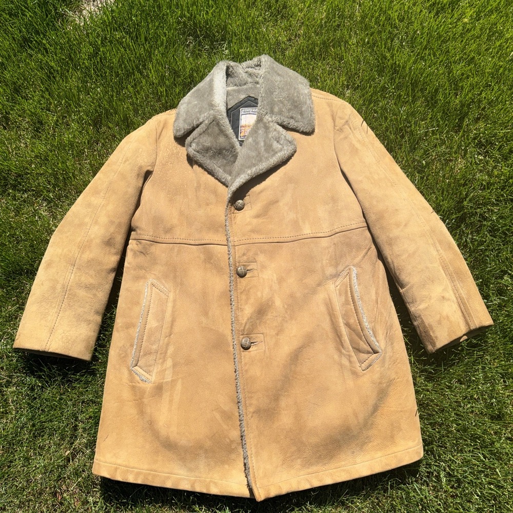 Mighty Mac Leather Jacket Mens 42 Rancher Sherpa Lined Barn Coat USA EUC Vtg